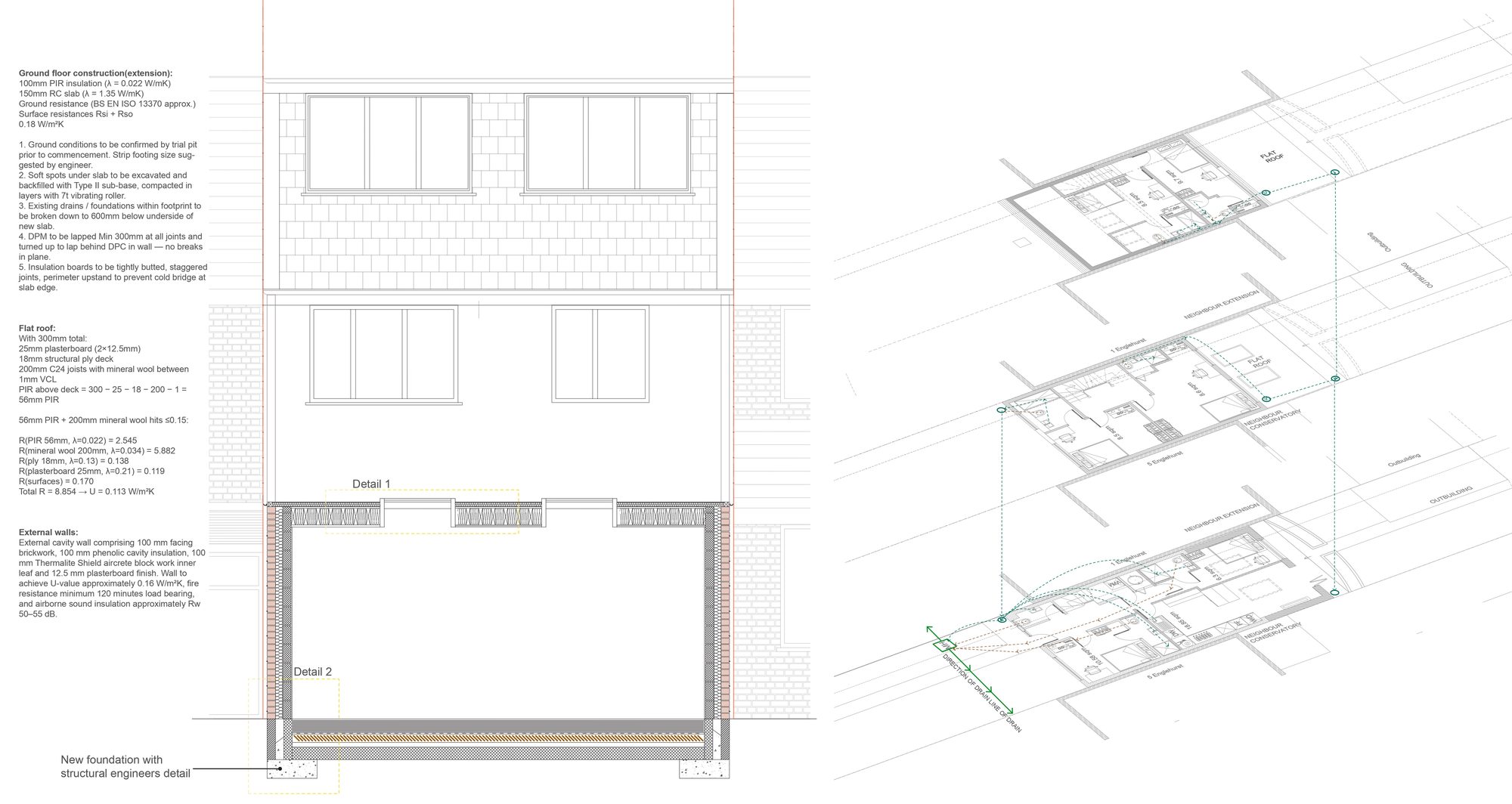 HMO conversion — three-dimensional interior of bedrooms, kitchen and bathrooms