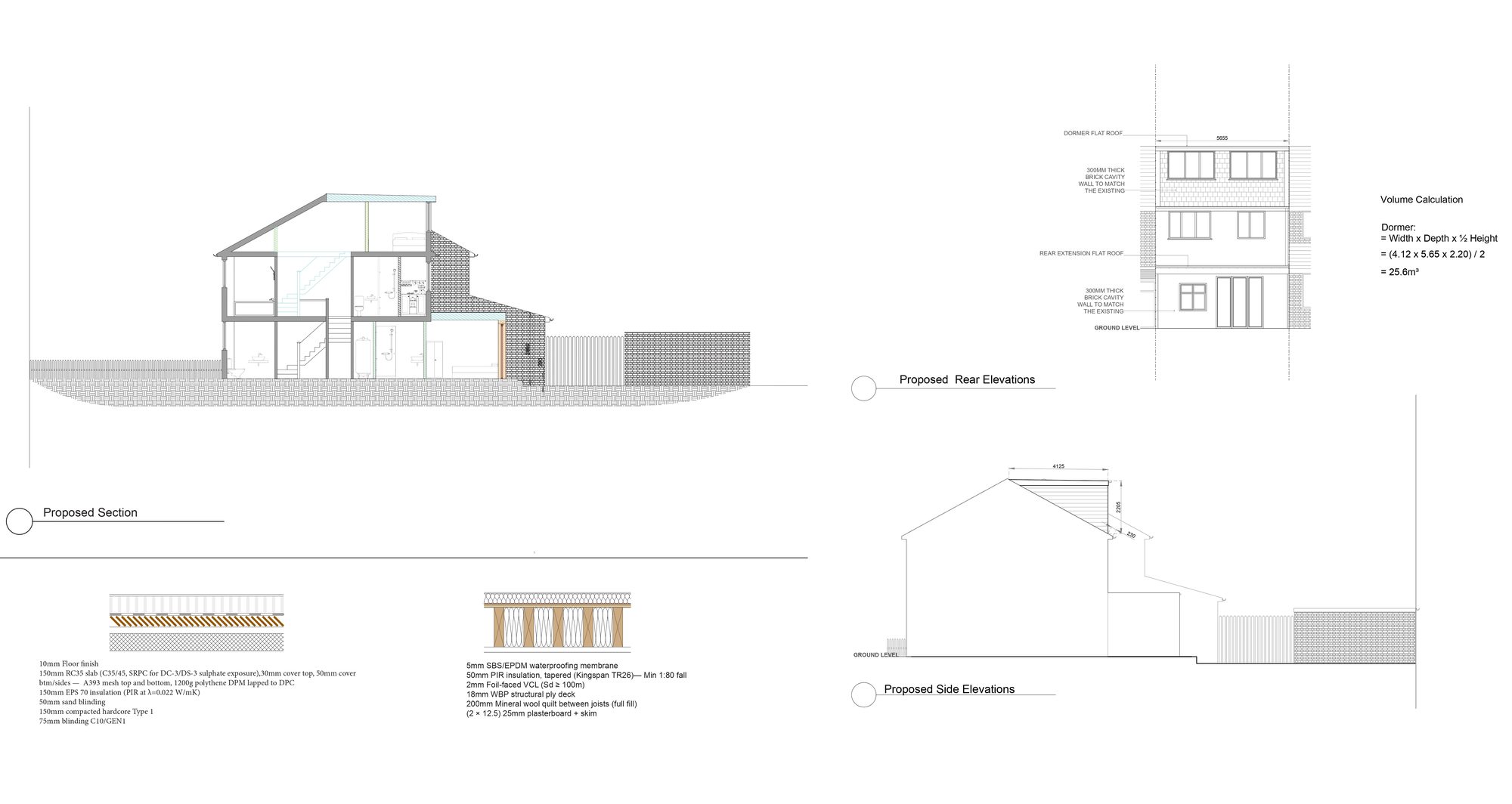 HMO conversion — ground, first and second floor plans of a three-storey terrace