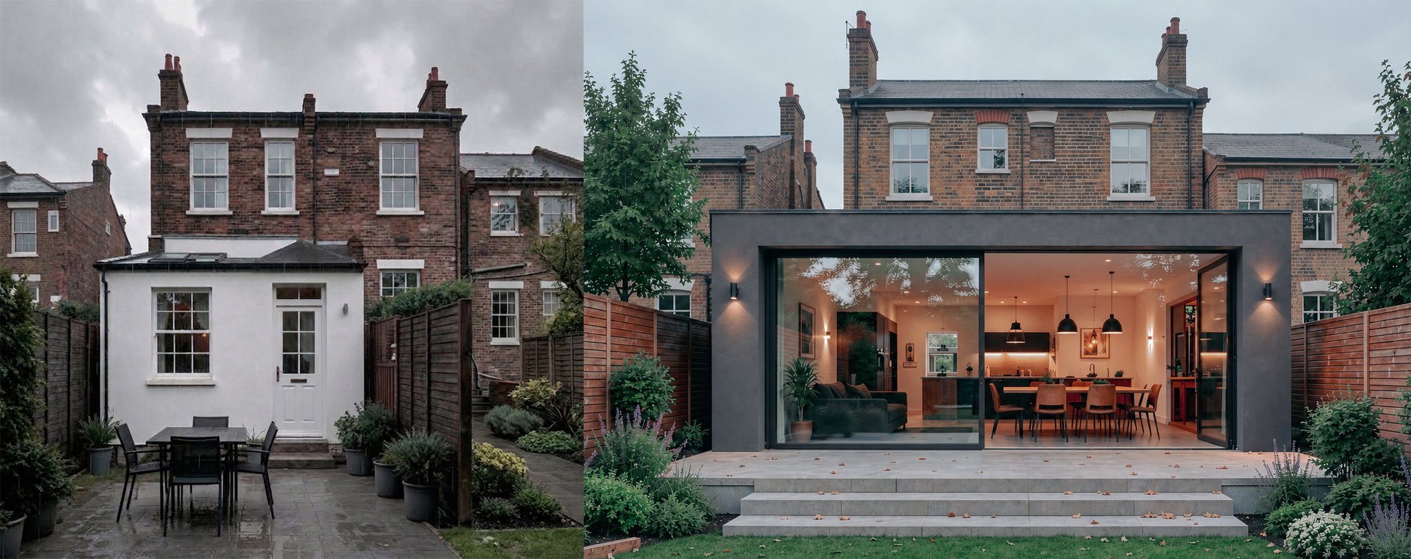 Existing and proposed rear elevation of a London terrace used when reading a refused householder application